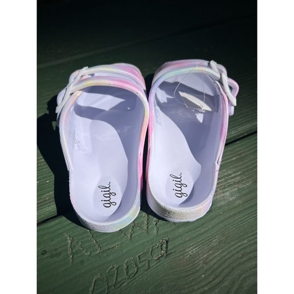 GiGil Slip On Girl Sandals Buckles Tie Dyed White Pastel Size 13 NWT - Picture 3 of 5